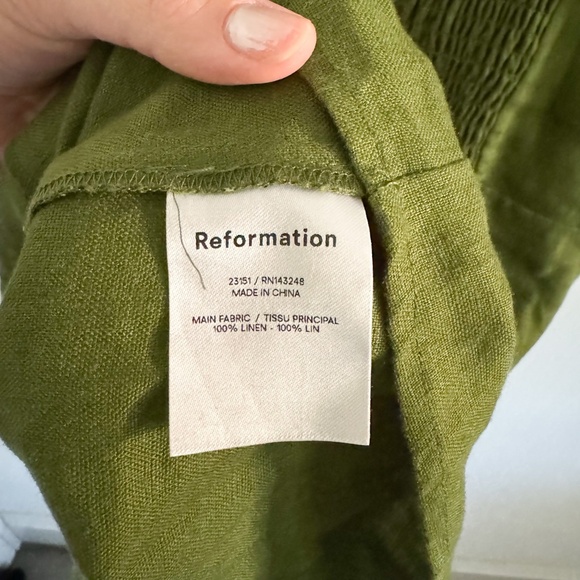 NEW Reforrmation Moss Green Linen Brigitte Dress 2 - Picture 6 of 6
